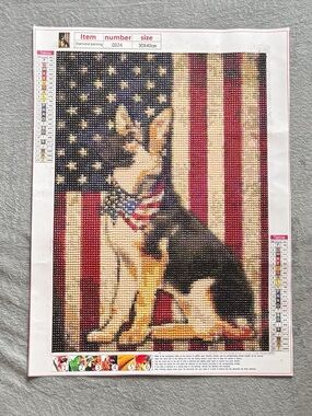 Finished Patriotic German Shepherd Wall Art Painting - Red, Blue, Cream
